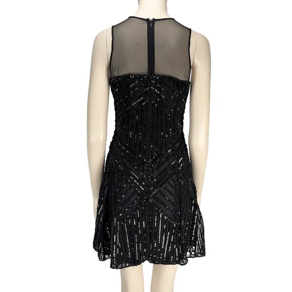 PARKER Designer LBD 100% Silk Sequins Sheer Fit-and-Flare Mini Blackโ Dress sz 6 - Picture 4 of 10